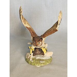 VTG Royal Heritage Great Horned Owl Bisque Porcelain Figurine Wing Span